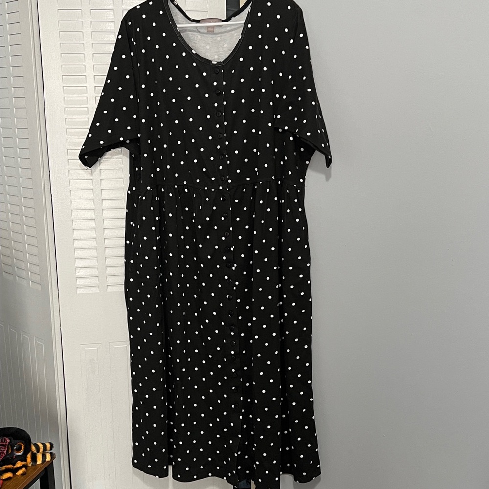 Woman Within Women's Size 2X Black and White Polka Dot Dress